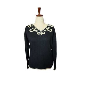 Liz Claiborne Silk Angora Rabbit Hair v-neck sweater size‎ large black